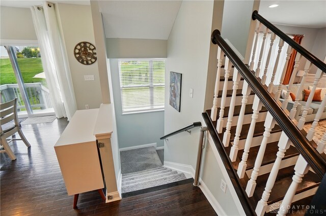 1596 Amberley Ct, Beavercreek Twp, OH 45385 - stairs with hardwood / wood-style floors and baseboards