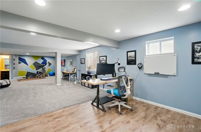 1596 Amberley Ct, Beavercreek Twp, OH 45385 - home office with baseboards, plenty of natural light, wood finished floors, and recessed lighting