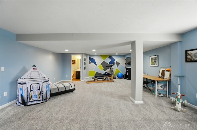 1596 Amberley Ct, Beavercreek Twp, OH 45385 - playroom featuring carpet, baseboards, and recessed lighting
