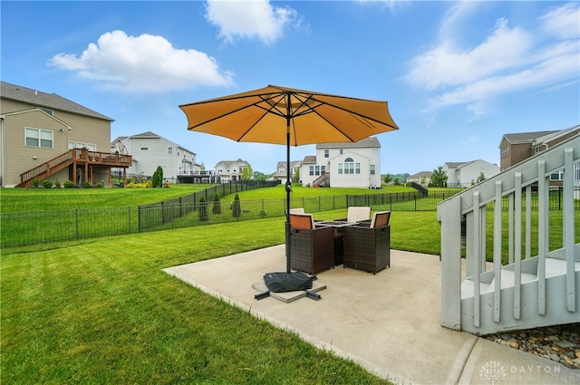 1596 Amberley Ct, Beavercreek Twp, OH 45385 - view of yard featuring a residential view, a patio area, and outdoor dining space