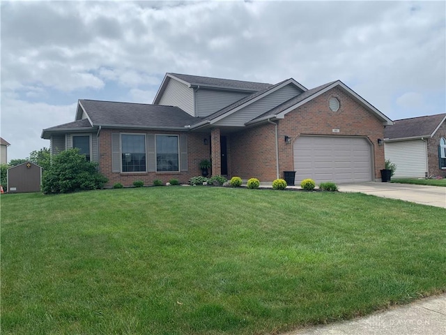 95 Fox Harbor Dr, Troy, OH 45373 - traditional home featuring brick siding, a garage, driveway, and a front yard