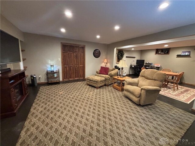 95 Fox Harbor Dr, Troy, OH 45373 - living room featuring recessed lighting, an office area, baseboards, and carpet floors