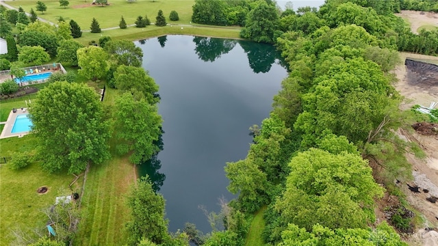 2159 Bassett Ct, Beavercreek, OH 45434 - drone / aerial view of a nearby body of water and a pool area
