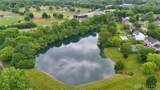 2159 Bassett Ct, Beavercreek, OH 45434 - drone / aerial view of a nearby body of water and a tree filled landscape