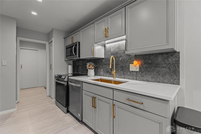 2230 S Patterson Blvd Unit 21, Dayton, OH 45409 - kitchen with stainless steel appliances, a sink, gray cabinetry, and recessed lighting