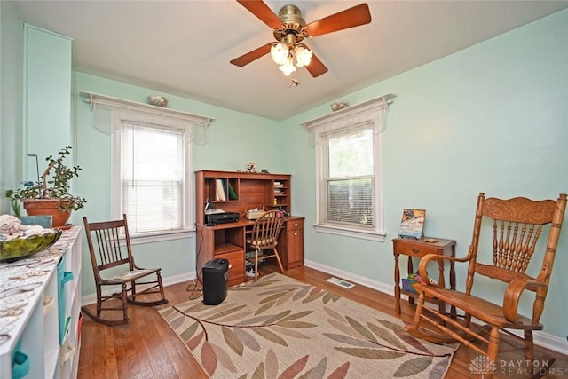 1064 Wilmington Ave, Dayton, OH 45420 - office area with light wood-type flooring, baseboards, and ceiling fan