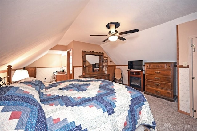 1064 Wilmington Ave, Dayton, OH 45420 - bedroom featuring carpet flooring, lofted ceiling, and ceiling fan
