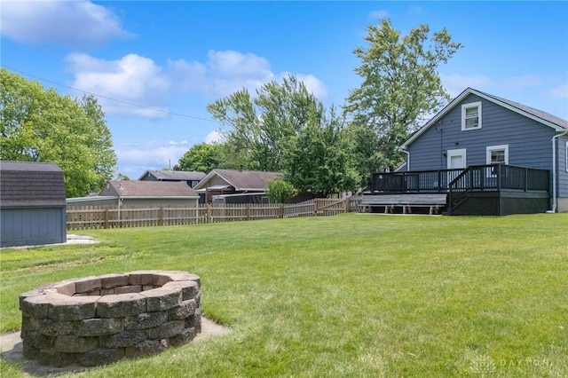 1153 Highridge Ave, Dayton, OH 45420 - view of yard featuring a fire pit and a wooden deck