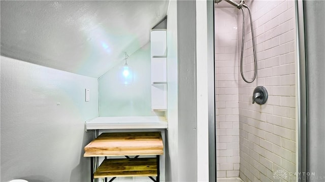 344 Triangle Ave, Oakwood, OH 45419 - full bathroom featuring a stall shower and lofted ceiling