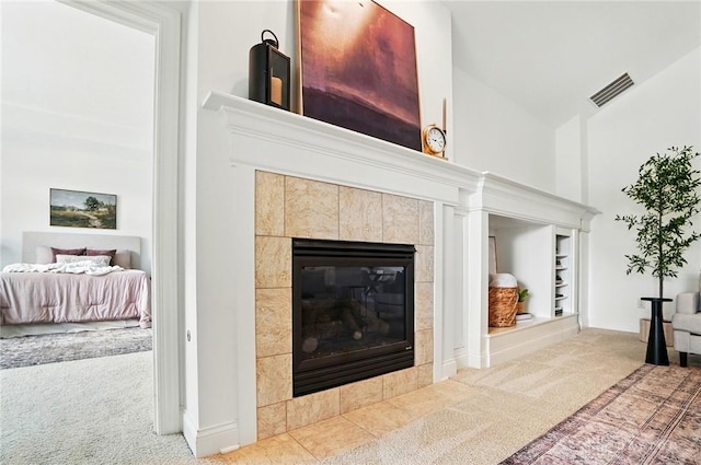 160 Harbour Dr, Springboro, OH 45066 - detailed view of carpet floors and a tile fireplace