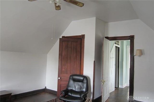 1600 Wayne Ave, Dayton, OH 45410 - sitting room with vaulted ceiling, a ceiling fan, and dark wood-style floors