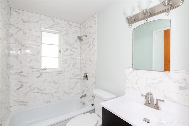 1208 Hale Ave, Dayton, OH 45419 - bathroom featuring toilet, vanity, shower / bath combination, and tasteful backsplash