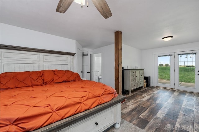 559 Stover Rd, West Alexandria, OH 45381 - bedroom featuring dark wood finished floors, access to outside, and a ceiling fan