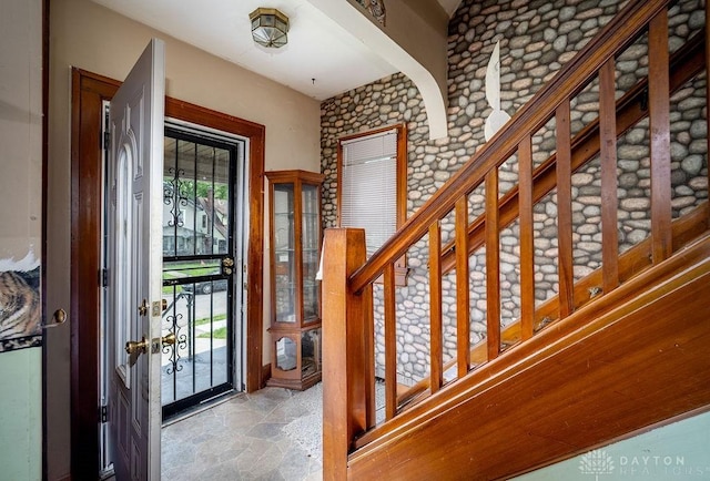 2057 Rugby Rd, Dayton, OH 45406 - entrance foyer featuring stone finish floors and stairway