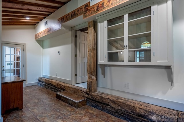 9891 Sugar St, Germantown, OH 45327 - mudroom with wooden ceiling and dark stone finish flooring