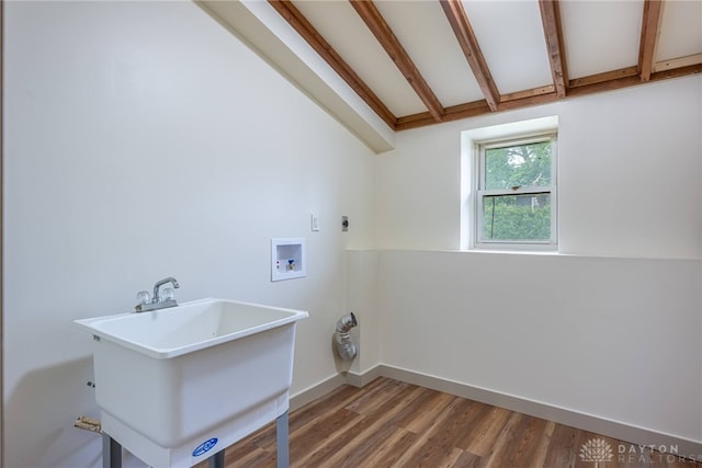9891 Sugar St, Germantown, OH 45327 - washroom featuring hookup for an electric dryer, washer hookup, and wood finished floors