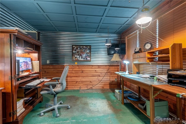 9891 Sugar St, Germantown, OH 45327 - office featuring wooden walls and concrete flooring