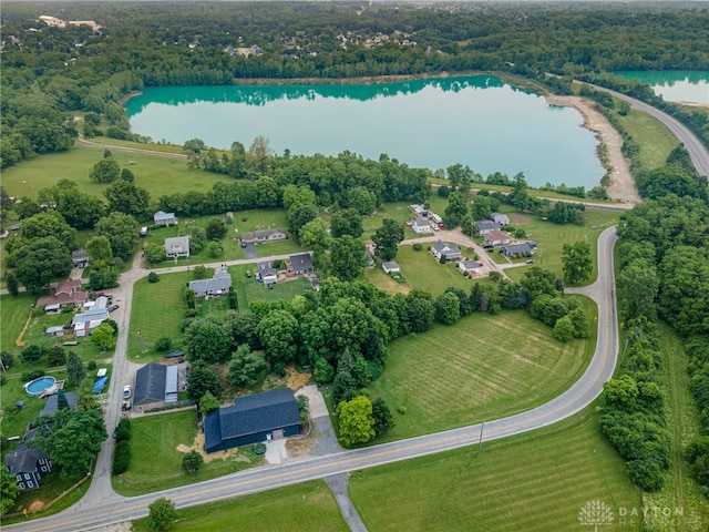 9891 Sugar St, Germantown, OH 45327 - aerial view of property and surrounding area featuring a nearby body of water and a heavily wooded area