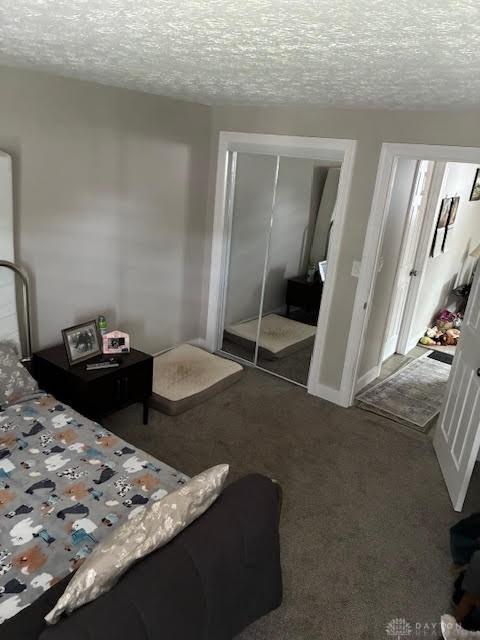 8722 Washington Colony Dr, Dayton, OH 45458 - carpeted bedroom with a closet and a textured ceiling