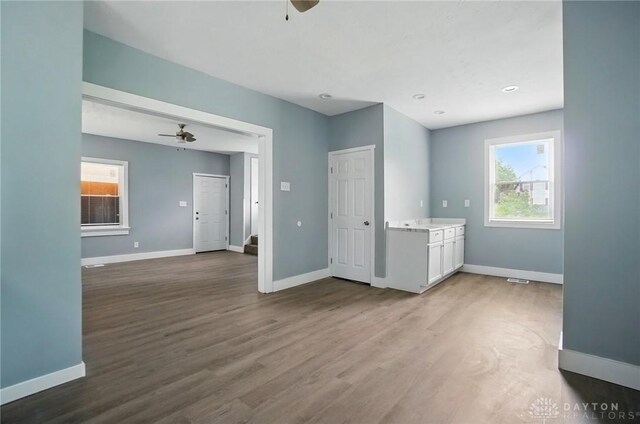 123 Delaware Ave, Dayton, OH 45405 - unfurnished room featuring a ceiling fan, dark wood-type flooring, and recessed lighting