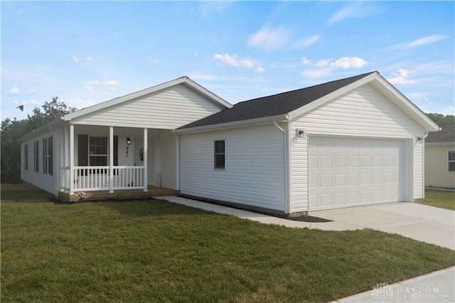 441 Kalynn Cir Unit 26, Fairborn, OH 45324 - ranch-style home featuring a porch, a garage, concrete driveway, a front lawn, and roof with shingles