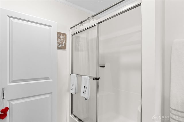 441 Kalynn Cir Unit 26, Fairborn, OH 45324 - bathroom with crown molding and a stall shower