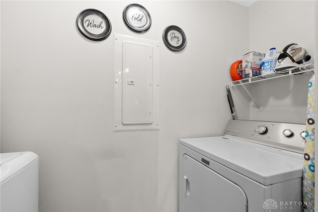 441 Kalynn Cir Unit 26, Fairborn, OH 45324 - laundry area featuring washing machine and dryer and electric panel