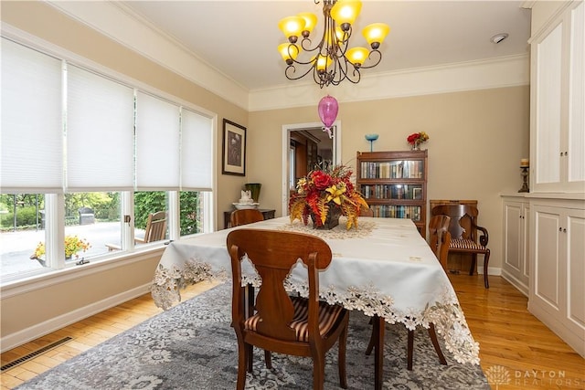 446 Lookout Rdg, Oakwood, OH 45419 - dining area featuring a chandelier, light wood finished floors, crown molding, and baseboards