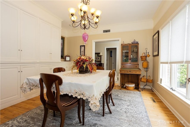 446 Lookout Rdg, Oakwood, OH 45419 - dining room with a chandelier, light wood-style floors, ornamental molding, and baseboards