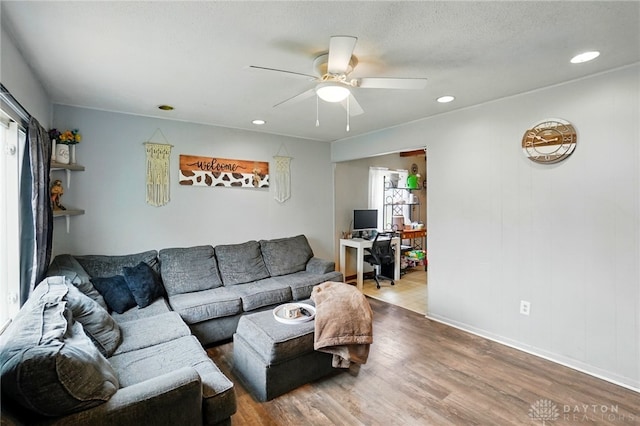 1432 Raybell Dr, Xenia, OH 45385 - living room with a desk, a ceiling fan, wood finished floors, and recessed lighting
