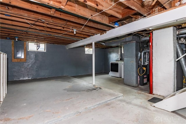 224 Locust Ln, West Milton, OH 45383 - basement featuring washer / clothes dryer, heating unit, and electric panel