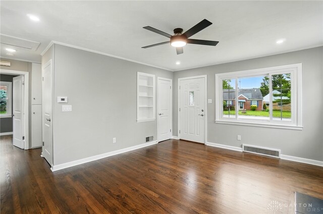 1725 Humphrey Ave, Dayton, OH 45410 - foyer featuring plenty of natural light, a ceiling fan, ornamental molding, dark wood finished floors, and recessed lighting