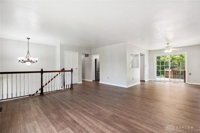 4278 Crownwood Ave, Dayton, OH 45415 - spare room featuring a chandelier, dark wood finished floors, and ceiling fan