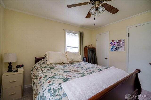 2231 King Ave, Dayton, OH 45420 - bedroom featuring carpet flooring, crown molding, and ceiling fan