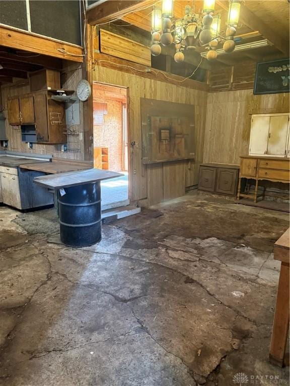 114 N Clayton Rd, New Lebanon, OH 45345 - kitchen with wood walls