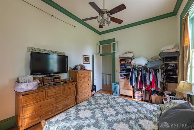 3149 W State Route 73, Wilmington, OH 45177 - bedroom with crown molding, wood finished floors, and a ceiling fan