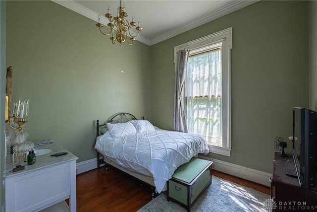 3149 W State Route 73, Wilmington, OH 45177 - bedroom featuring a chandelier, ornamental molding, multiple windows, and wood finished floors