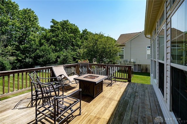 3334 Greycliff Trl, Franklin Twp, OH 45005 - wooden terrace featuring a fire pit and a yard