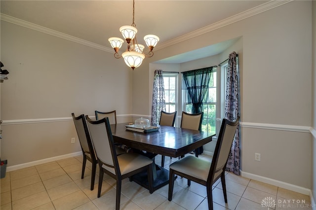 3334 Greycliff Trl, Franklin Twp, OH 45005 - dining space with ornamental molding, light tile patterned floors, and a chandelier