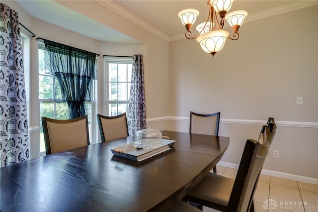 3334 Greycliff Trl, Franklin Twp, OH 45005 - dining area featuring light tile patterned flooring, crown molding, and a chandelier