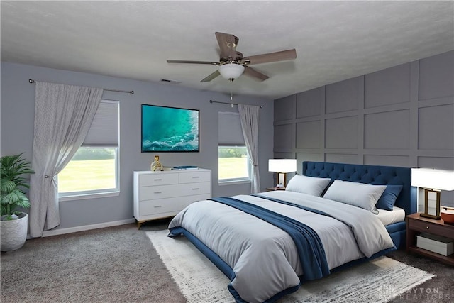 133 Followers Way, Waynesville, OH 45068 - bedroom featuring carpet floors, multiple windows, a decorative wall, and ceiling fan