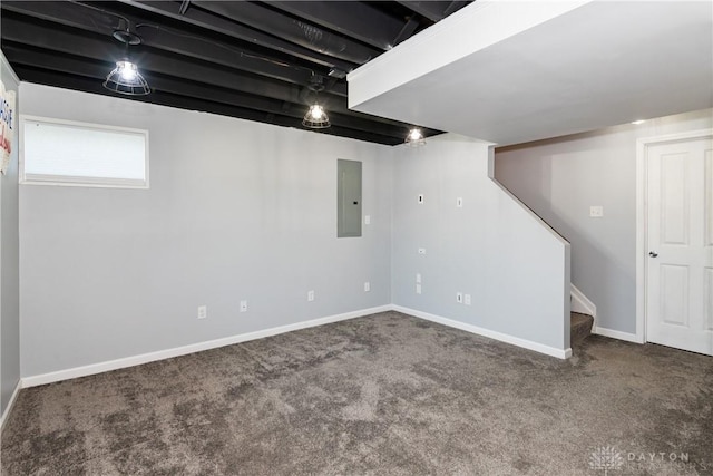 133 Followers Way, Waynesville, OH 45068 - basement featuring electric panel, carpet, and stairs