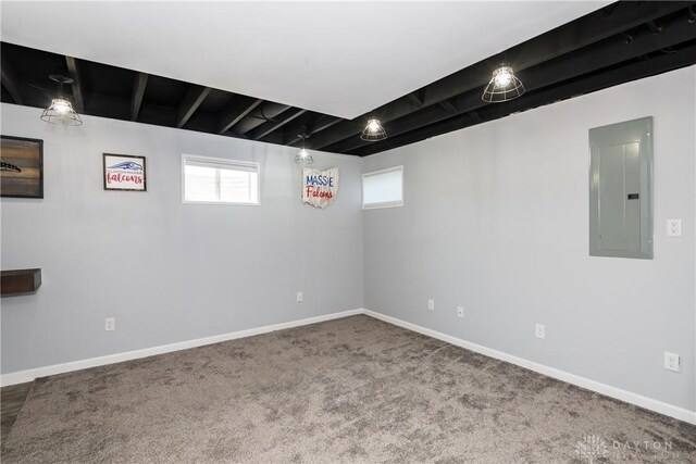 133 Followers Way, Waynesville, OH 45068 - below grade area featuring electric panel and carpet floors