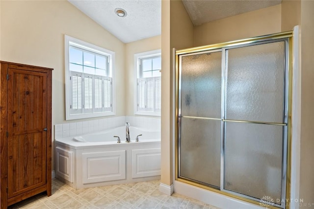 1737 Wilmington Rd, Cedarville Twp, OH 45314 - bathroom with a bath, a stall shower, and a textured ceiling