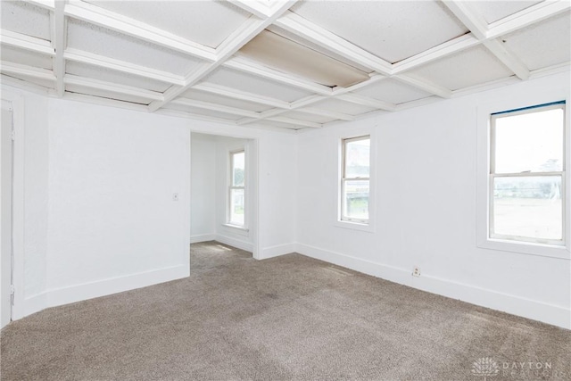 2241 E 3rd St, Dayton, OH 45403 - empty room featuring coffered ceiling, carpet floors, and beamed ceiling