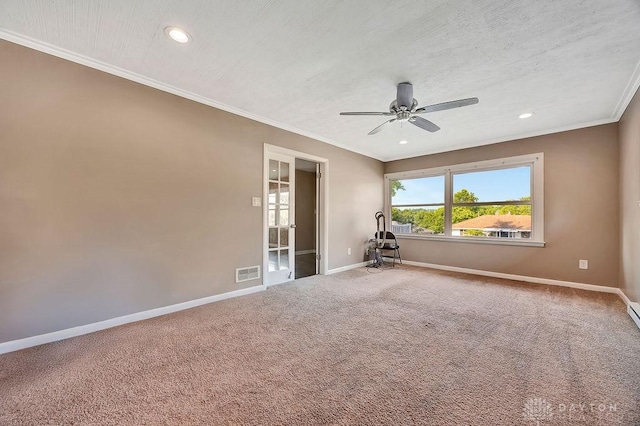 1210 Clovernook Dr, Hamilton, OH 45013 - carpeted empty room with a ceiling fan, recessed lighting, and crown molding