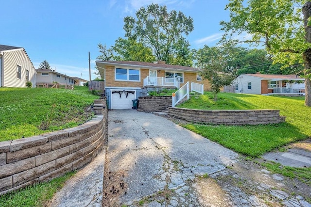 1210 Clovernook Dr, Hamilton, OH 45013 - single story home featuring driveway, a garage, a front yard, a chimney, and covered porch