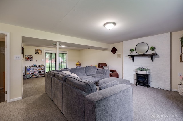 10452 S Union Rd, Miamisburg, OH 45342 - living room featuring carpet flooring and a wood stove