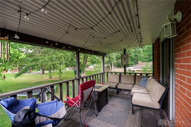 10452 S Union Rd, Miamisburg, OH 45342 - wooden terrace with an outdoor living space and a lawn