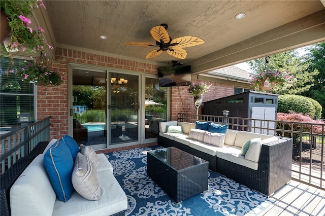243 Woodside Trl, Clearcreek Twp, OH 45036 - view of patio featuring outdoor lounge area and ceiling fan